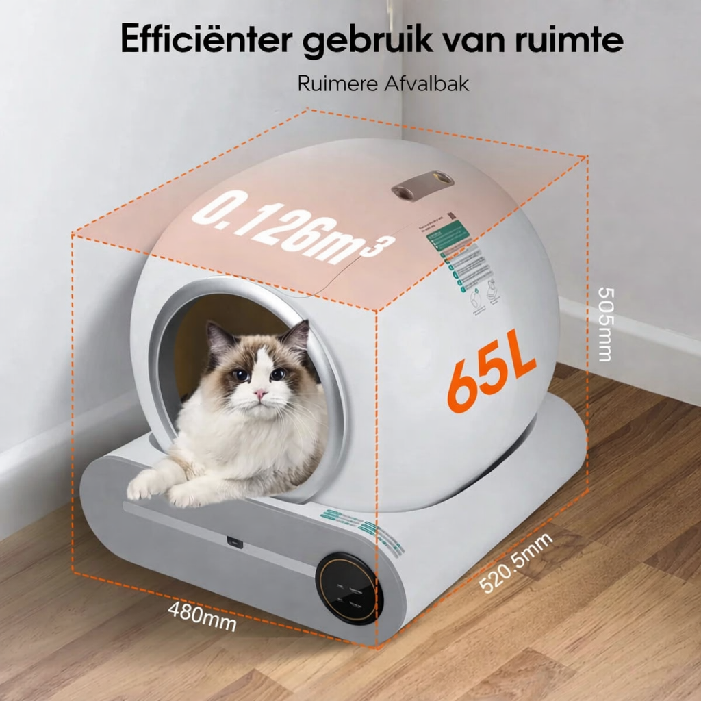 Slimme Zelfreinigende Kattenbak – Extra Groot (65L) met App-bediening