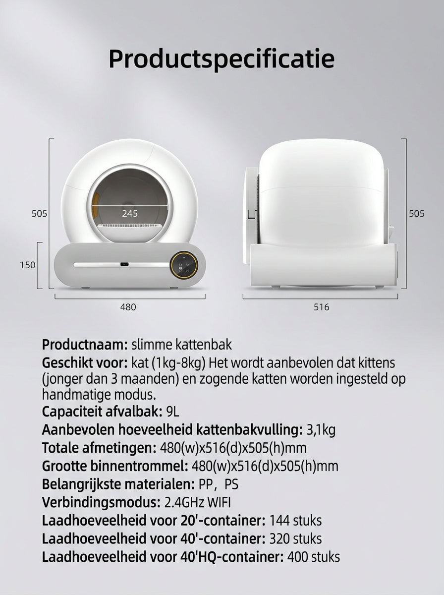 Slimme Zelfreinigende Kattenbak – Extra Groot (65L) met App-bediening
