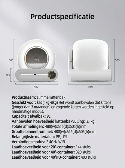 Slimme Zelfreinigende Kattenbak – Extra Groot (65L) met App-bediening